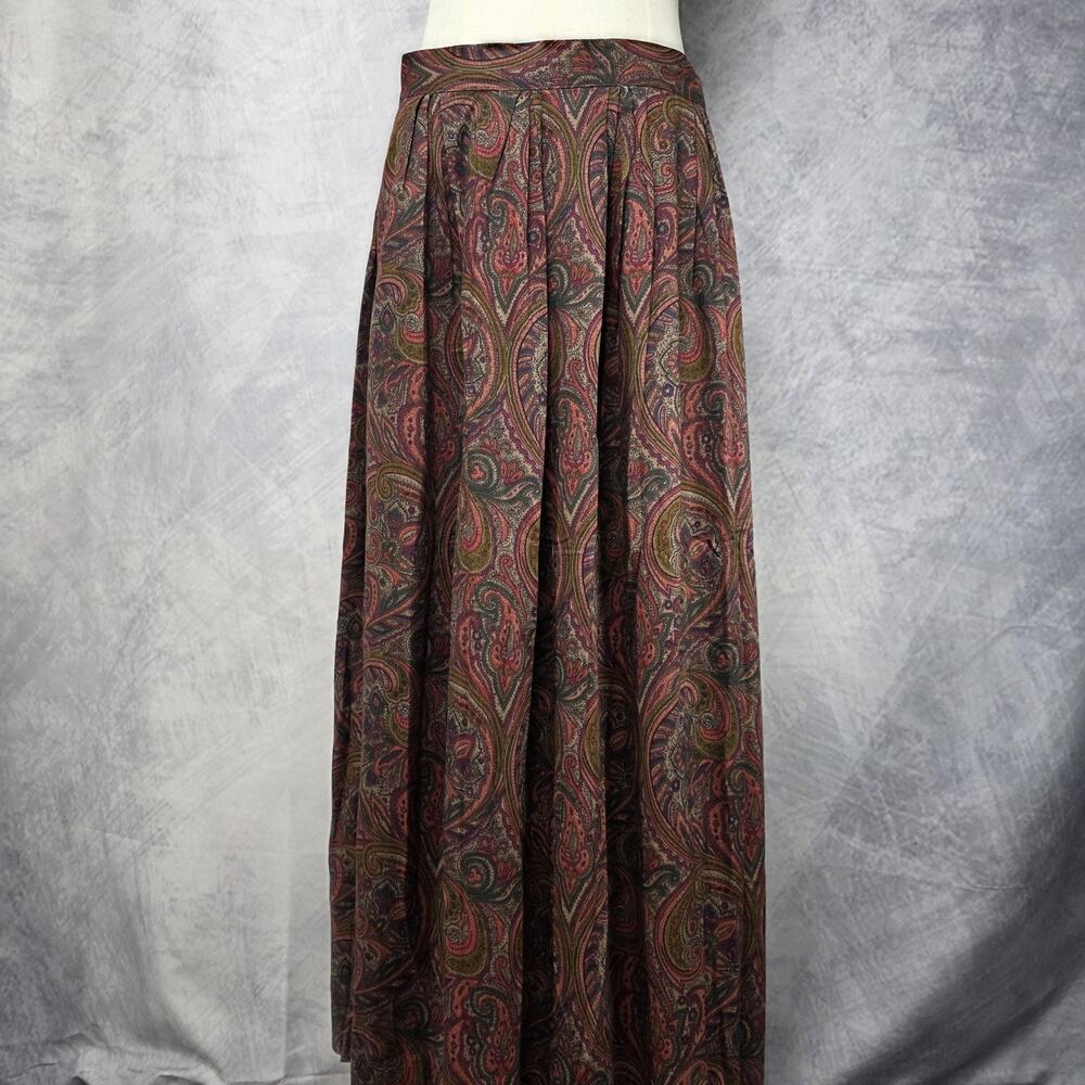 Vintage Ashley Brooke Skirt Womens 14 Multicolor Paisley Rayon Maxi Made USA
